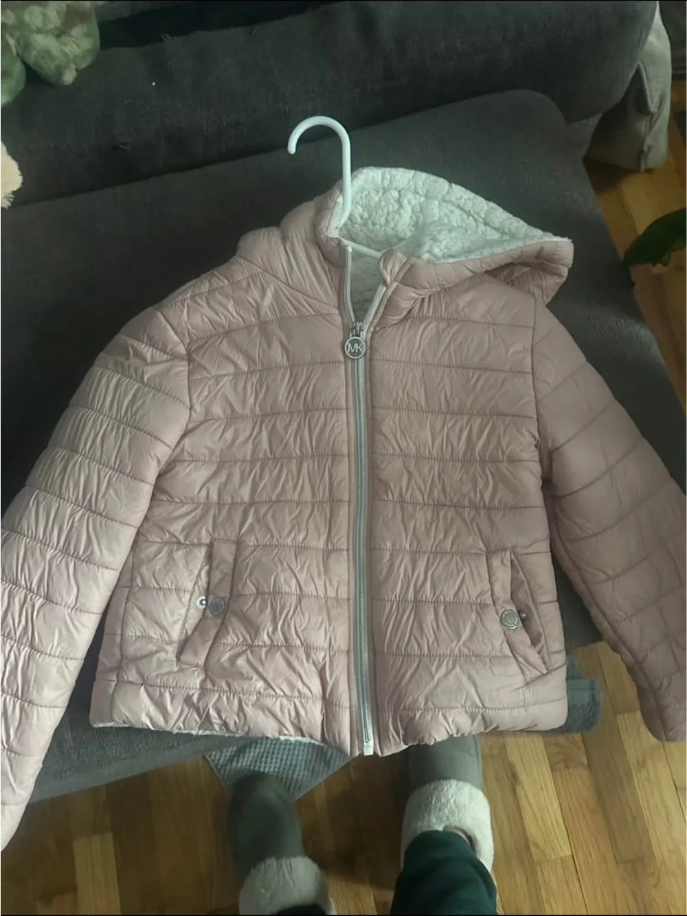 MICHAEL Michael Kors Girls' Light Pink Quilted Puffer Jacket with Sherpa Hood